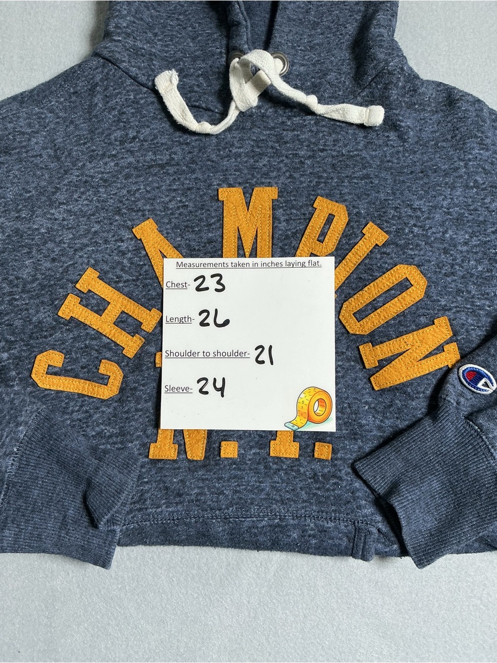Champion Men’s Hoodie Size Small N.Y. Spellout  Blue Gold Pullover Sweatshirt - Picture 4 of 16